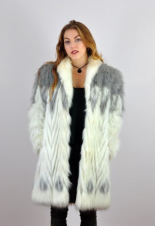 VINTAGE 1980'S GREY & WHITE FAUX FUR ASTRAKA COAT