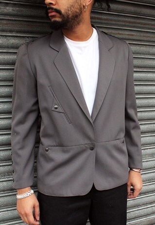 LAUREL VINTAGE 80S GREY UTILITY BLAZER JACKET