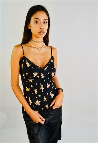 VINTAGE 90'S Y2K FLORAL SATIN LACE CAMI TOP