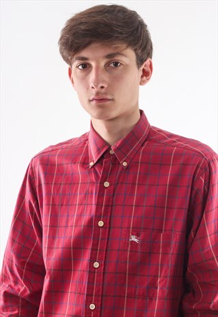 VINTAGE BURBERRYS 90S RED LONG SLEEVE PLAID CHECK