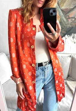 Retro Scaret Red Satin Geo Flower Jacket - M