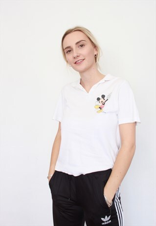 VINTAGE 90S DISNEY MICKEY MOUSE WHITE POLO TOP T-SHIRT
