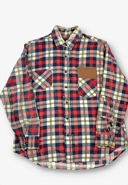 Vintage distressed checked flannel shirt red large BV19540