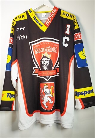 VINTAGE Y2K 90S WAVEY OVERSIZE HOCKEY LOGO JERSEY T-SHIRT