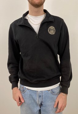 Vintage black quarter zip embroidered college sweatshirt