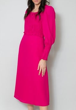 1970's Pink Long Sleeve Vintage Midi Dress Ladies