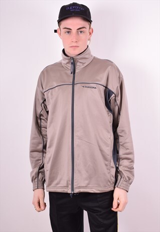 DIADORA MENS VINTAGE TRACKSUIT TOP JACKET MEDIUM GREY 90'S