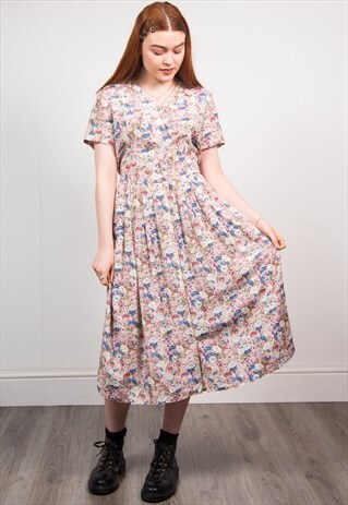 VINTAGE 90'S PINK FLORAL PATTERN MIDI DRESS