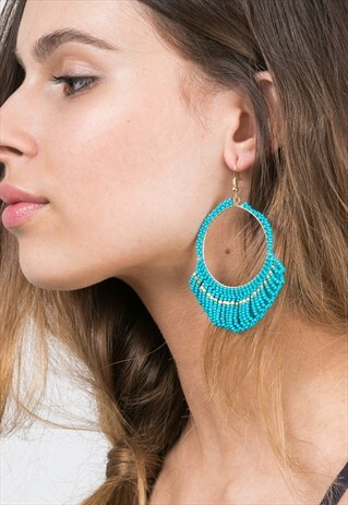 TURQUOISE BEADS ROUND EARRINGS