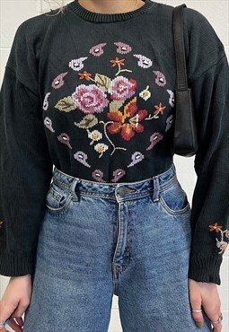 Vintage 90s Floral Patterned Knit Jumper