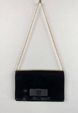 Le Soir 60's Vintage Black Velvet Gold Chain Evening Bag 