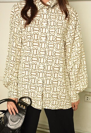 90S GOES 70S MOD PRINT LOOSE-FITTING SHIRT BLOUSE