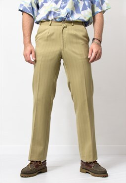 Vintage wool creased pants in mustard striped suit trousers