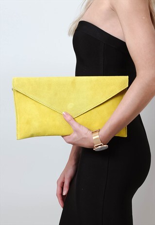 YELLOW SUEDE ENVELOPE CLUTCH BAG