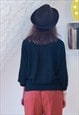 BLACK KNITTED LONG SLEEVE VINTAGE JUMPER WITH GOLD NECKLACE