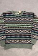 VINTAGE KNITTED JUMPER ABSTRACT PATTERNED GRANDAD SWEATER