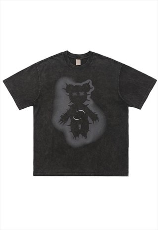 SPIKY BEAR T-SHIRT GOTHIC TEE RETRO TEDDY GRUNGE TOP GREY