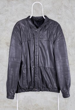 Vintage Grey Leather Jacket Genuine Made in Italy Medium 