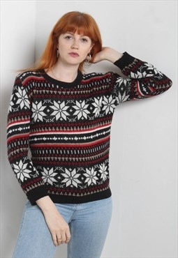 Vintage Crazy Patterned Snowflake Jumper Multi