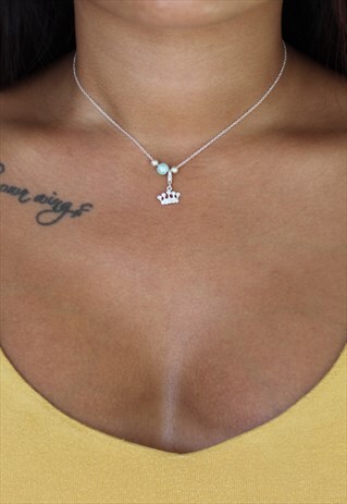 "MYA" CHOKER STERLING SILVER IN BLUE WITH CROWN