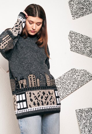 CITY LIGHTS KNIT JUMPER - 90S VINTAGE SWEATER
