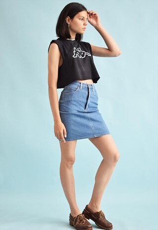VINTAGE 90S FESTIVAL DENIM HIGH WAIST MINI SKIRT