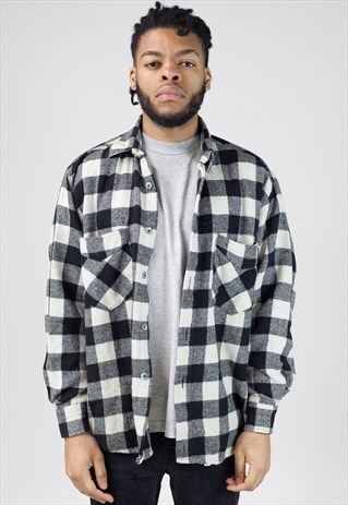 VINTAGE BLACK AND BEIGE FLANNEL SHIRT