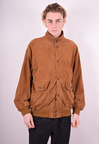 MENS VINTAGE SUEDE JACKET XL BROWN 90'S