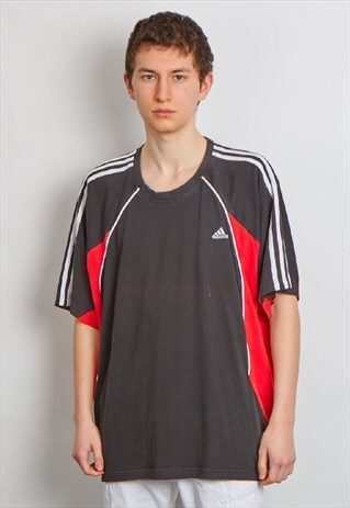 VINTAGE 90'S ADIDAS RED AND BLACK LOGO T-SHIRT