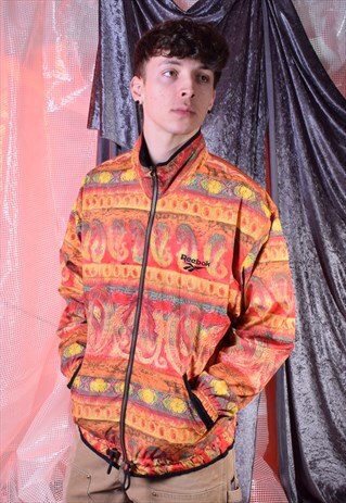 VINTAGE REEBOK PATTERNED ORANGE ZIPPED JACKET