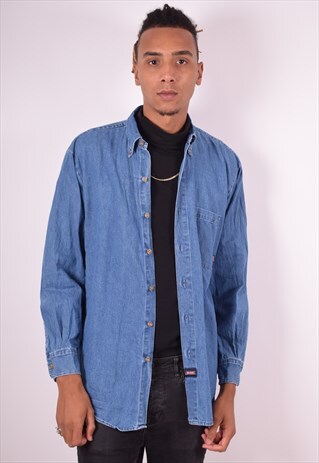 DICKIES MENS VINTAGE DENIM SHIRT LARGE BLUE 90S