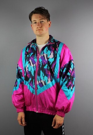 VINTAGE NYLON WINDBREAKER SHELL JACKET IN PINK WITH ZIP POCK
