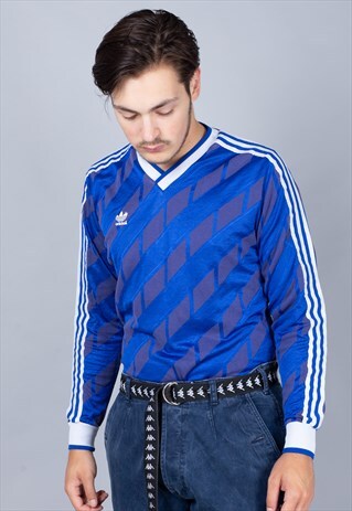 VINTAGE 80'S BLUE LONGSLEEVE FOOTBALL SHIRT