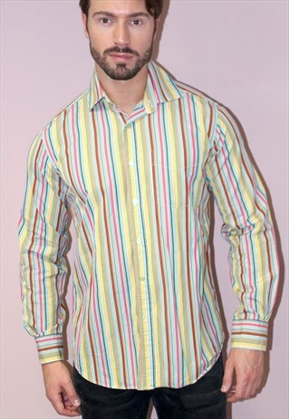 VINTAGE 90S UNIQUE PAUL SMITH COLOURFUL STRIPED MENS SHIRT