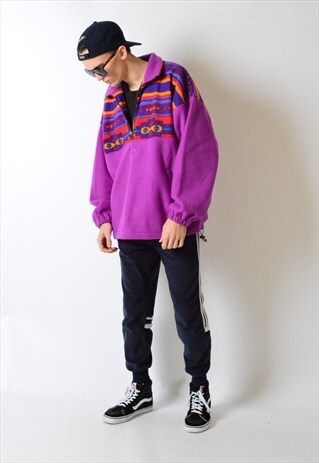 VINTAGE 90S COLOURFUL AZTEC 1/3 ZIPPER FLEECE JUMPER