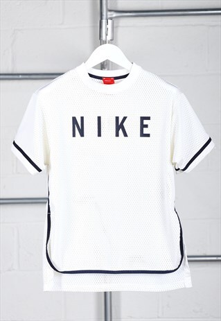 Vintage Nike T-Shirt in White Short Sleeve Mesh Tee Small