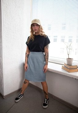 Vintage 80's Blue/Grey Mini Linen Skirt