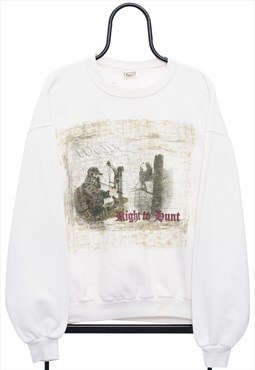 Vintage Hunting Graphic White Sweatshirt Mens