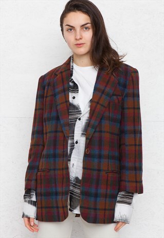 VINTAGE BROWN BLUE BLAZER JACKET