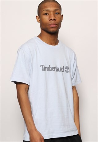 VINTAGE TIMBERLAND T-SHIRT BIG SPELL OUT LOGO BLUE