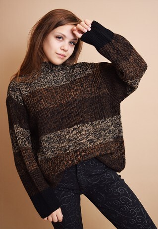 90'S RETRO NORMCORE OVERSIZED STRIPED KNITTED JUMPER TOP