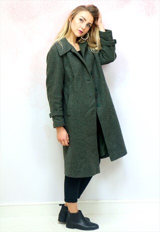 1980S VINTAGE BOTTLE GREEN WOOL WINTER COAT