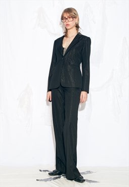 Vintage Y2K Office Siren Suit in Pinstriped Black