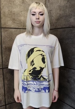 BONDAGE PRINT TEE FLUORESCENT GIRL GRAPHIC T-SHIRT IN WHITE