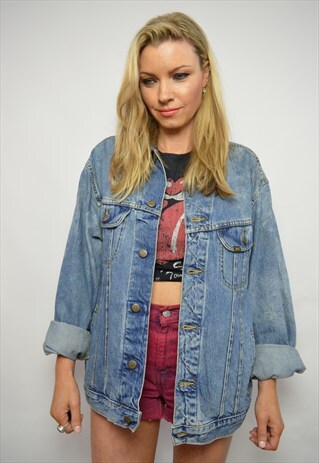 90S LEE OVERSIZED DISTRESSED MEDIUM BLUE WASH DENIM JACKET