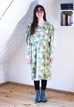 Green, yellow and brown pastel floral dress