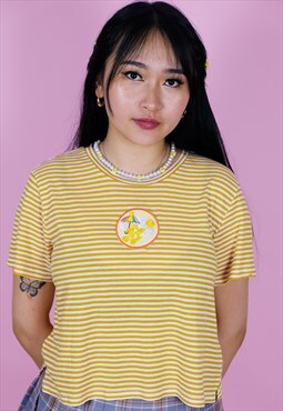 reworked yellow stripe top care bears 90's y2k pastel tshirt