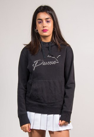 90'S VINTAGE BLACK PUMA HOODIE SWEATSHIRT