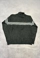 VINTAGE KNITTED JUMPER ABSTRACT PATTERNED 1/4 ZIP SWEATER