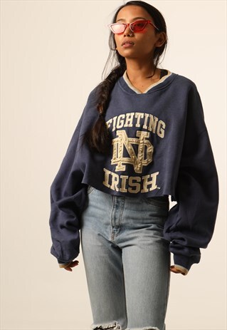 VINTAGE STARTER EMBROIDERED NOTRE DAME CROPPED SWEATSHIRT
